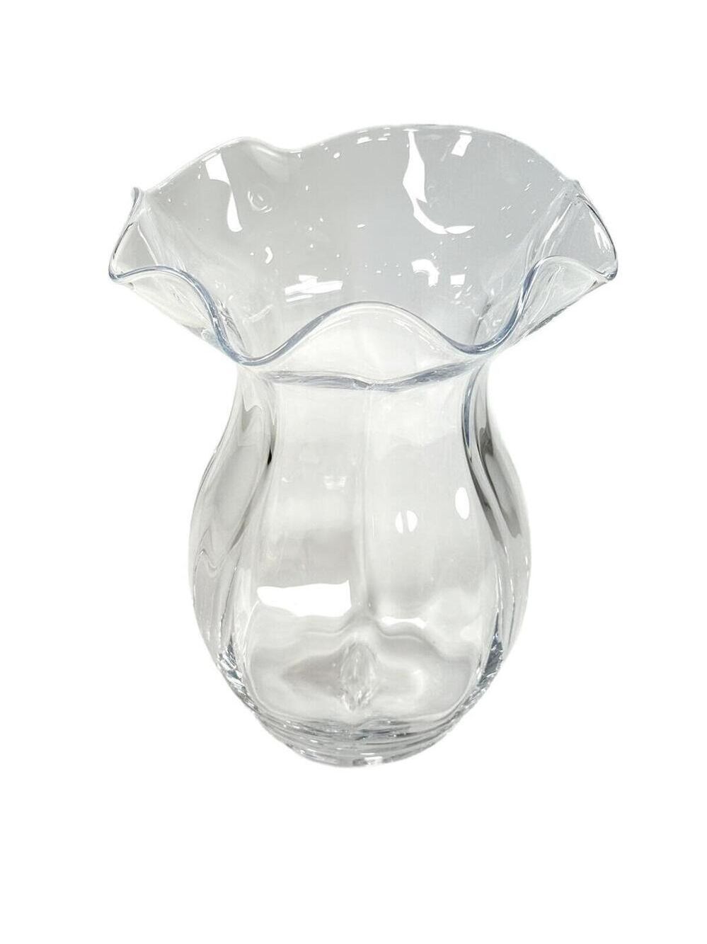 Vintage Simon Pearce Ruffled Rim Clear Vase Vermont Studio Art Glass Signed